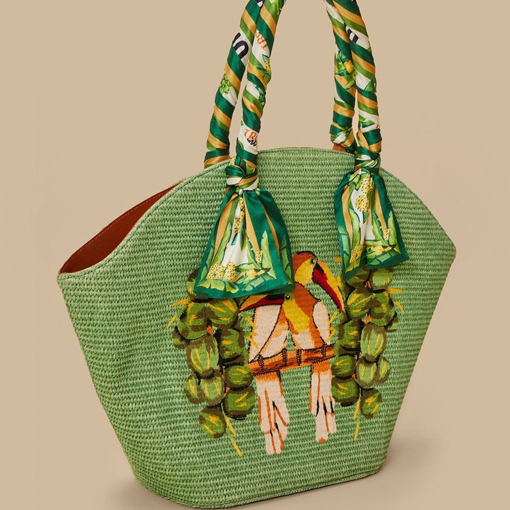FARM Rio Coconut Toucan Raffia Shell Tote Bag retail $278 - Picture 7 of 17
